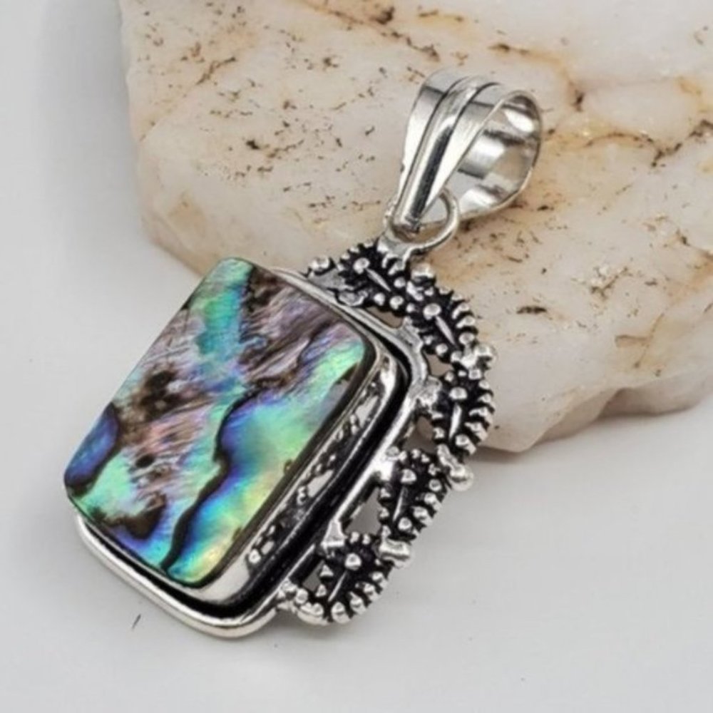 Silver 925 Pendant Abalone Stone Mother Pearl Necklace